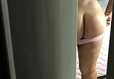 spying on my brunette stepsister's tight pussy while she dresses in her big ass thong