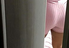 spying on my brunette stepsister's tight pussy while she dresses in her big ass thong