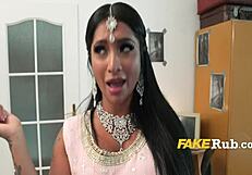 Busty Indian genie grants a wish with a playful twist in dorm roleplay