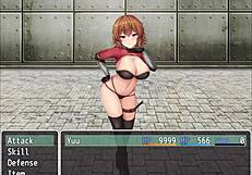 Orange haired girl steps on hero cock