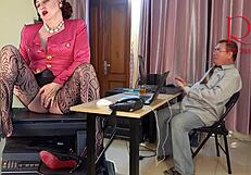 giantess secretary seduces boss, shows pussy and masturbates