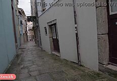 Jeny Smith endures strap bondage in public flashing