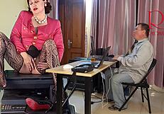 Boss's secretary seduces him and masturbates in the office