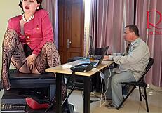 giantess secretary seduces boss, shows pussy and masturbates