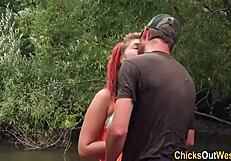 feeling intense pleasure as girlfriend fingers hairy pussy outdoor