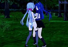 chris yukine and tsubasa kazanari and maria cadenzavna eve in lesbian play - symphogear hentai