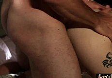 Deepthroating stepdaughter rides hard cock