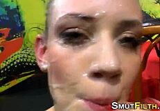 Hardcore European whores dominate with bizarre blowbang and bukkake facials