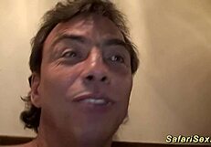 safari orgy features african babes with big cocks in group facial action. Monster cocks dominate the scene.