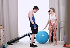 Fitness threesome with amateur teens in hardcore action