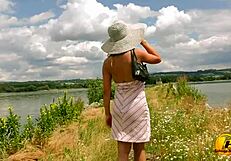 first sunny day, i masturbate by the lake in lingerie.