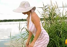 first sunny day, i masturbate by the lake in lingerie.