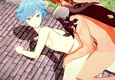 Tartaglia gives Chongyun intense blowjob and anal creampie!