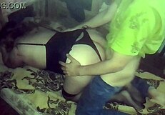 We fuck in doggy style in a sexy black dress and stockings