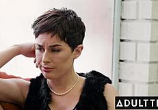 LESBIAN MILF SEDUCES petite straight girl into INTERRACIAL PUSSY EATING.