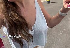 Street sex with cars watching creampie