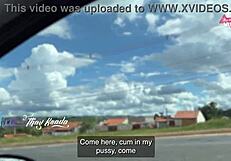 Street sex with cars watching creampie