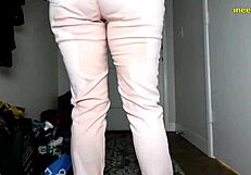 Can you hold it? Hotties piss in jeans desperately