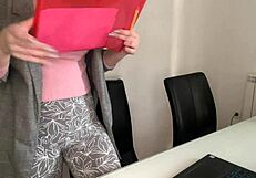 huge cum flows from stepmom's boner onto stepson's face in office