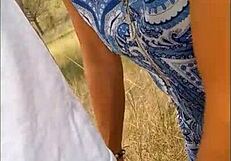 Mature blonde gets shocked while walking in the woods