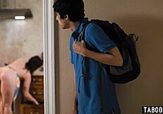 Big ass milf stepmom Siri Dahl anal fucked hard by tiny stepson in kitchen. Total taboo madness!