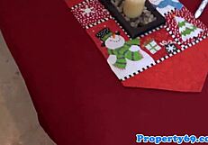 Busty realtor sucks landlord's cock before intense banging