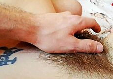 Hairy pussy fucking and cumshot close up amateur couple big clit girl