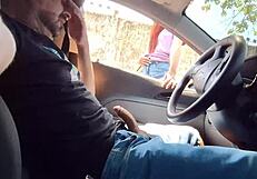 Risky public handjob while asking a hot stranger for directions