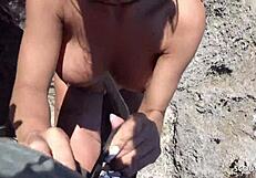 josy real's german teen beach holiday with ripped clothes and young couple