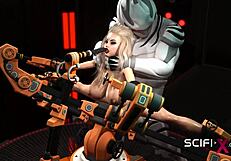 Busty sexy blonde explores extreme sex with an android in the sci-fi lab