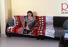 I'm obsessed with my curvy secretary stripping to show her tender pussy on office sofa