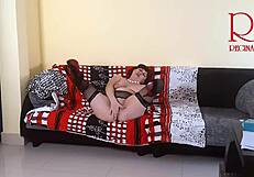 I'm obsessed with my curvy secretary stripping to show her tender pussy on office sofa