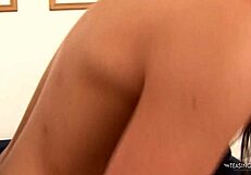 Small tits brunette gets leg raised and face fucked