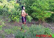 African American man gets to have sex with a big woman called Patricia outdoors