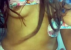 Daddy's girl gets her natural tits groped in homemade video