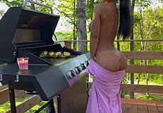 Step-Mom Gets Nailed Hard While Cooking Outside in POV
