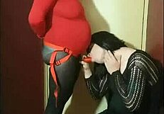 Crossdresser swallows after homemade fucking