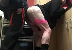 Crossdresser swallows after homemade fucking