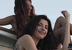 Petite Asian Maki Katana And Russian Oksana Oksi Boat Adventure