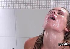 attractive peach squirts warm pee from slim fuckbox