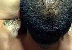 Married man bent over for licking and handjob with monster cock