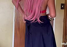 Dia de rutina antes de coger en el cole with uniform and long hair