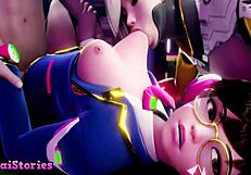 Playing a mouth-pleasure game with an anime babe