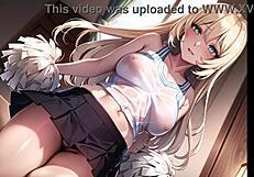Hot Anime Cheerleader Teases in Transparent Cloth with Pussy Play