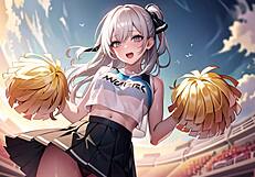 Hot Anime Cheerleader Teases in Transparent Cloth with Pussy Play