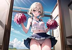 Hot Anime Cheerleader Teases in Transparent Cloth with Pussy Play