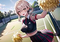 Cheerleader's uniform tease with ASMR sounds and big tits
