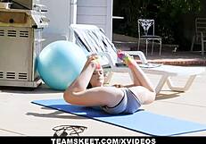 Petite teen Lily Glee's first standing fuck is so tight