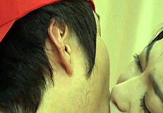 Asian Japanese wife seduces delivery man for quick action!