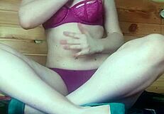 sweet masked blonde masturbates wet pussy with vibrator